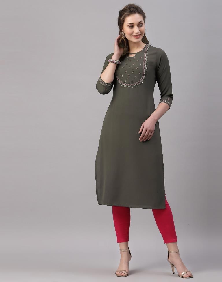 Rayon Casual Wear Kurti In Olive green Colour - KR5500005